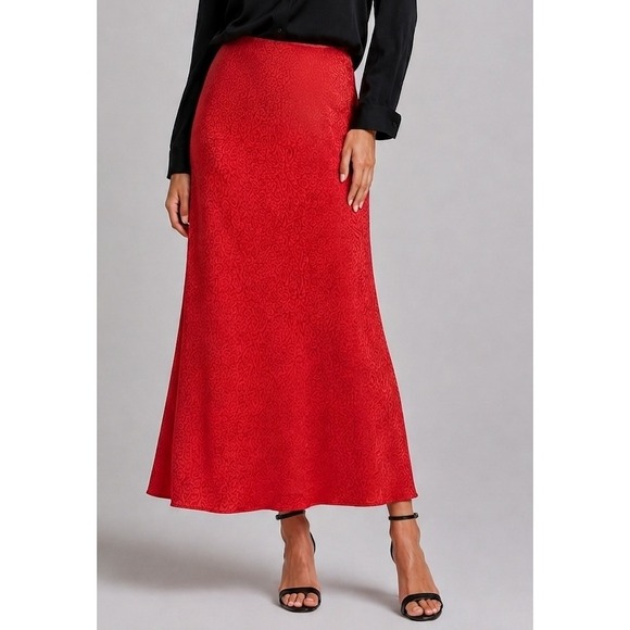 H&M Dresses & Skirts - H&M JacquardAnimal Print Satin Midi Slip Skirt Womens 14 Red Leopard Pull-on